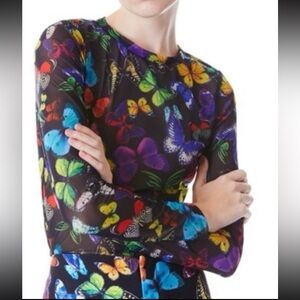 alice + olivia Neon Rainbow Butterfly Sheer Long Sleeve
